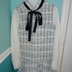 SHEIN Flounce Sleeve Knot Tweed Dress